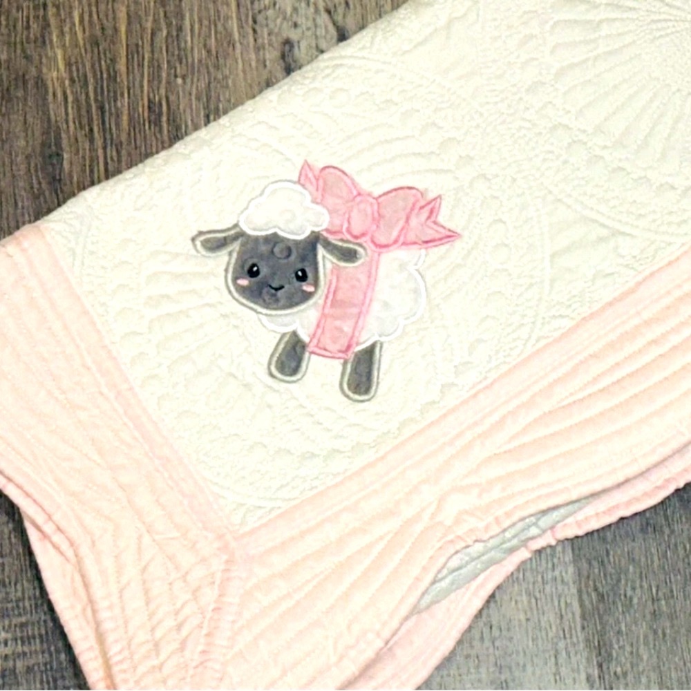 Baby Gift! Crib Quilt For Nursery - Baby Lamb With Bow-36”x45”